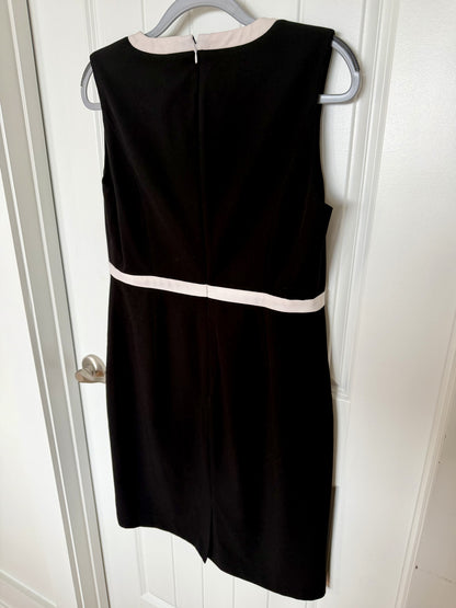 Calvin Klein Women's Black Sleeveless Sheath Dress with White Trim - Size 12