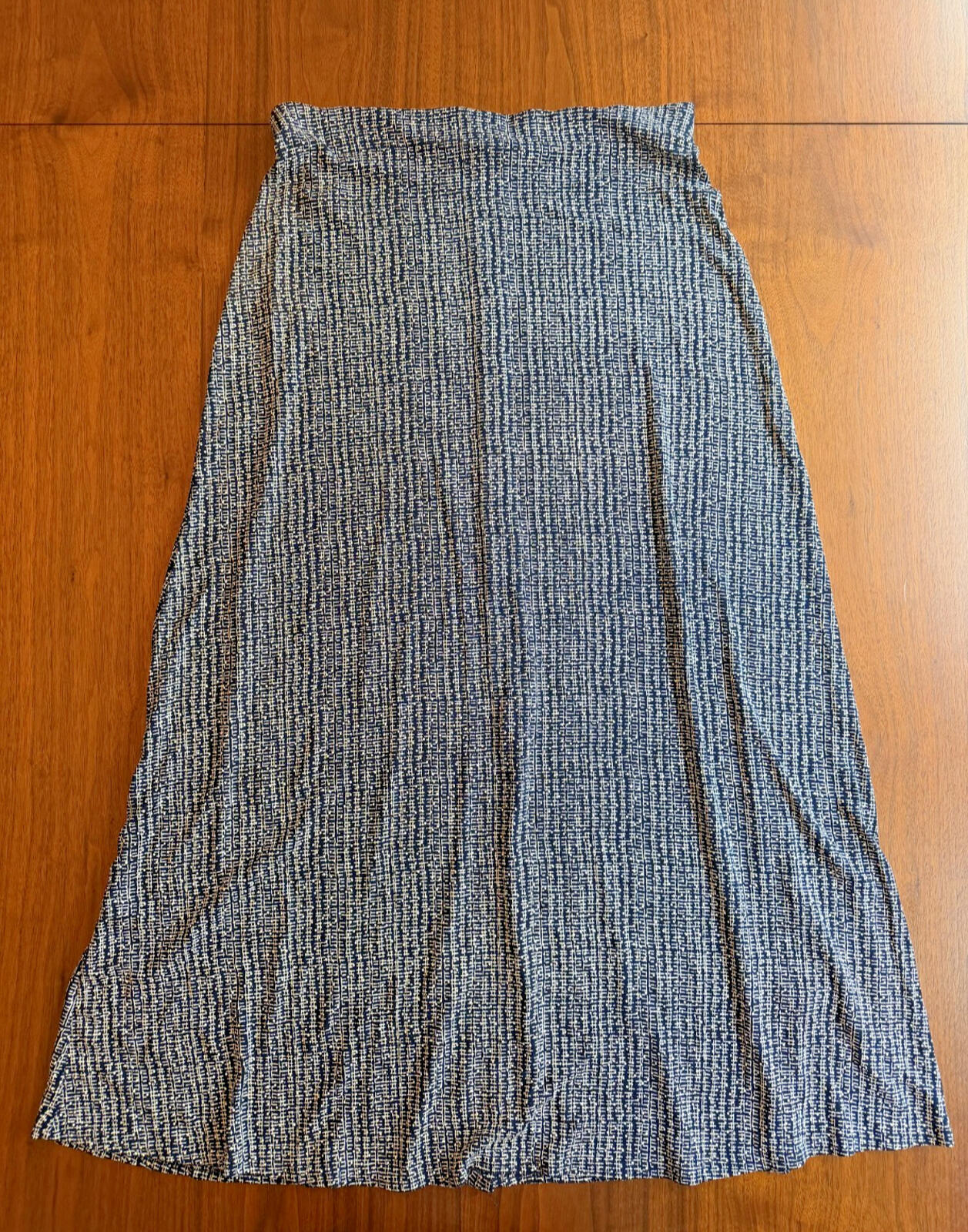 Vintage E.Z. Town Women's Navy and White Button Detail Maxi Skirt - Size L