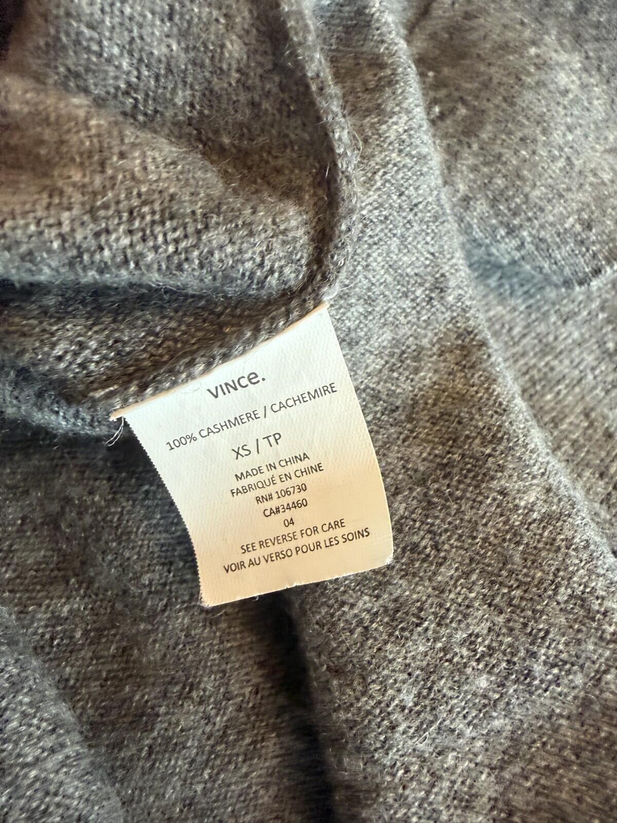 Vince Women's Heather Grey 100% Cashmere Boat Neck Raglan Sweater - Size XS