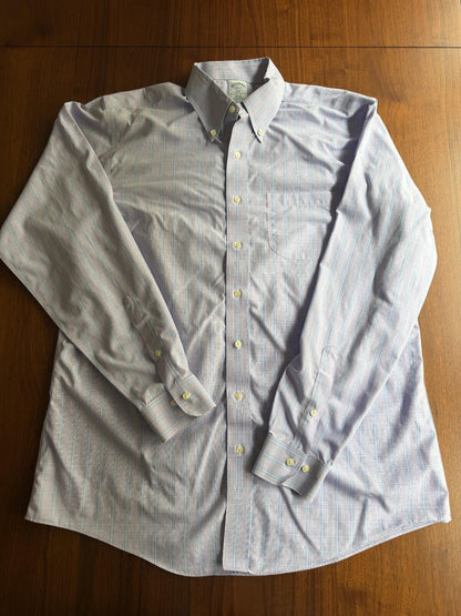 Brooks Brothers 346 Men's Slim Fit Non-Iron Lilac Plaid Dress Shirt - Size 17-36
