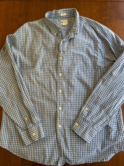 J.Crew Men's Tailored Fit Blue and White Tattersall Plaid Shirt - Size XL
