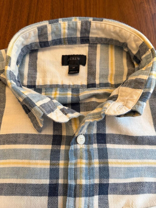 J.Crew Men's Blue & Cream Plaid Long Sleeve Button Down Shirt - Size M