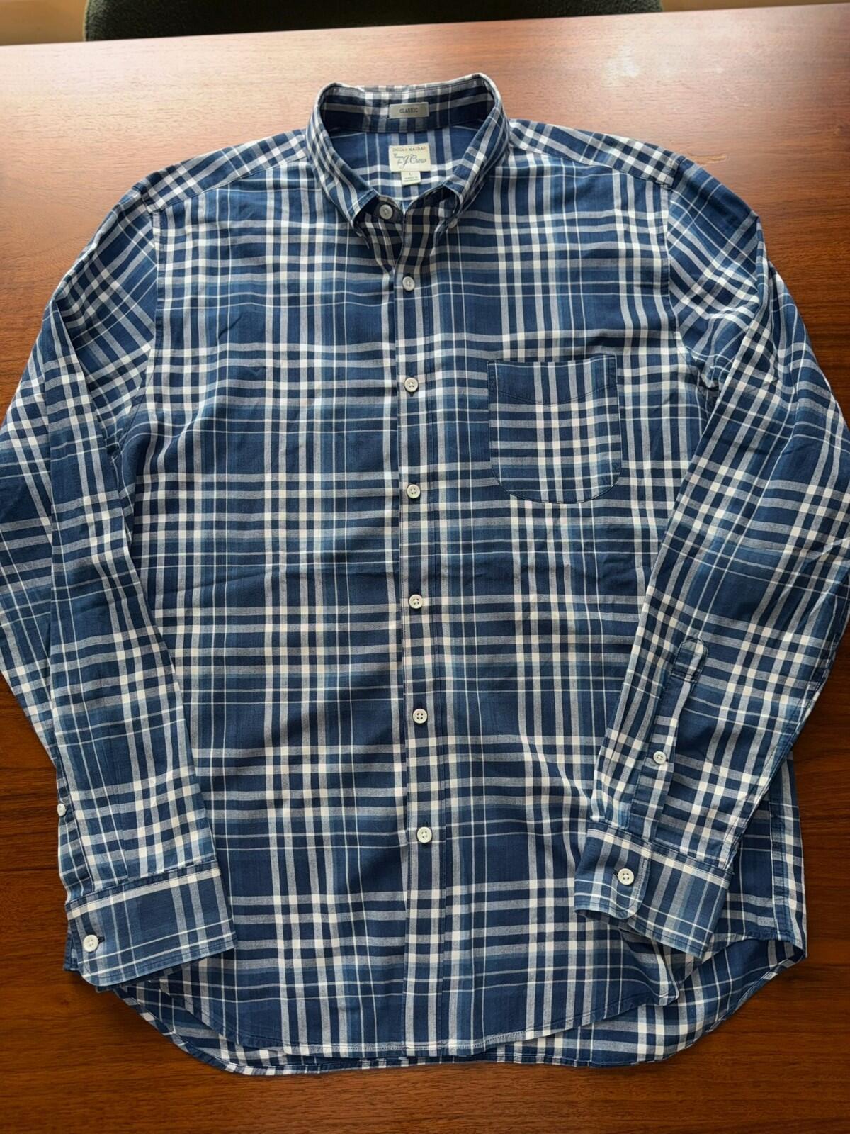 J.Crew Men's Classic Fit Indian Madras Blue/White Plaid - Size L