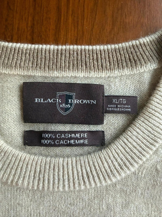 Black & Brown 1826 Men's Tan 100% Cashmere Crewneck Sweater - Size XL