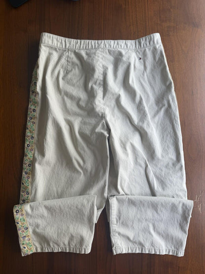 Tommy Hilfiger Women's Khaki Pants Embroidered Detail - Size 14