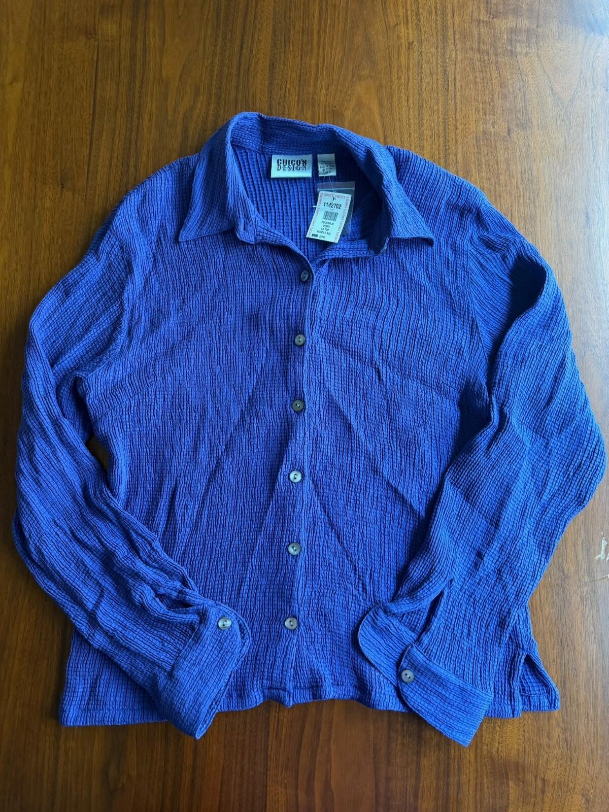 Chico's Design Women's Pucker Silk Blend Purple Button-Up NWT - Size S