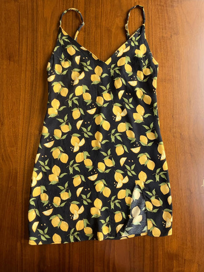 Reformation Black Lemon Print Mini Dress - Size XS