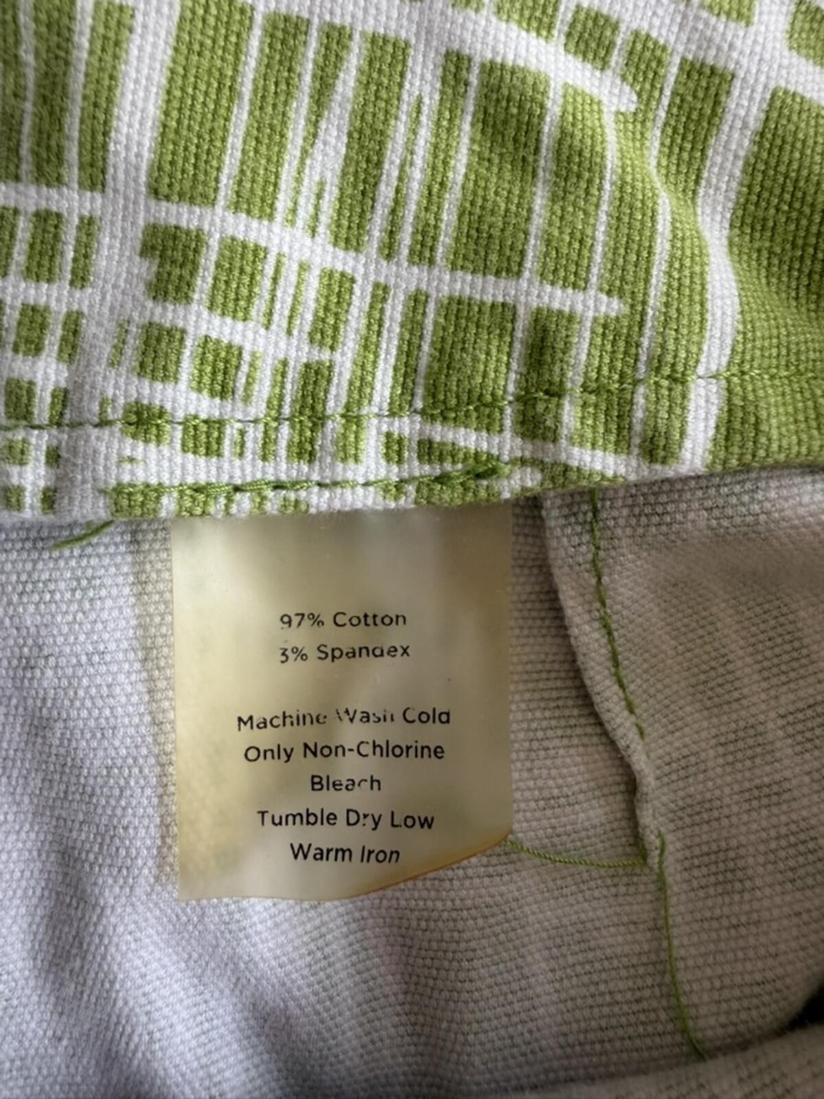 Talbots Women's Stretch Cotton Cropped Pants Green & White Pattern - Size 12