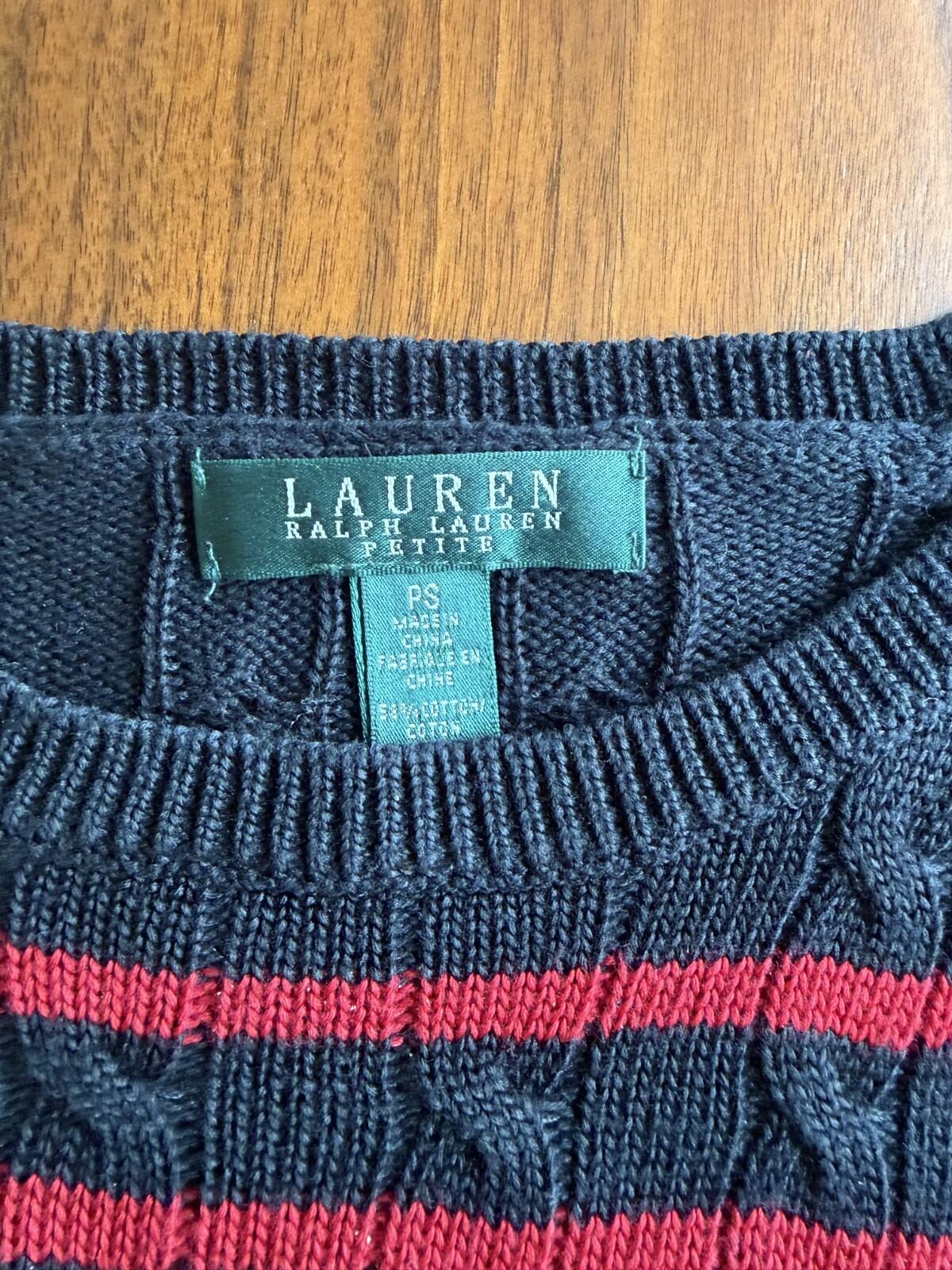 Lauren Ralph Lauren Women's Striped Black and Red Cable Knit Sweater - Size S
