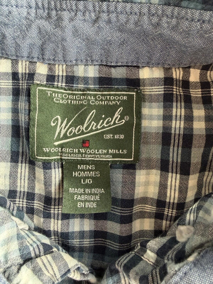 Woolrich Men's Blue Plaid Short-Sleeve Button-Down - Size L