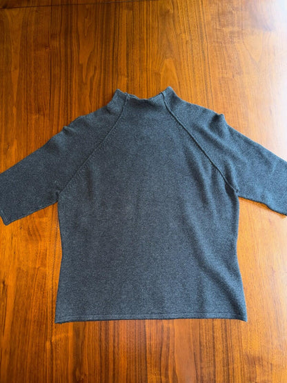 Jones & Co Women's Cotton Blend Stretch Mock Neck SS Sweater Grey - Size L