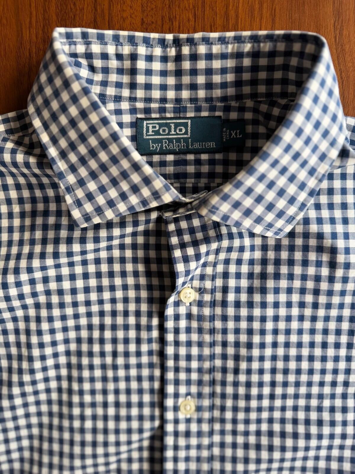 Polo Ralph Lauren Men's Navy and White Gingham Button-Down Shirt - Size XL