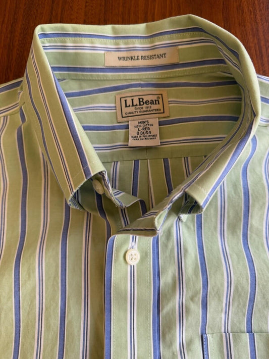 L.L. Bean Men's Short Sleeve Striped Button Down Shirt - Size L