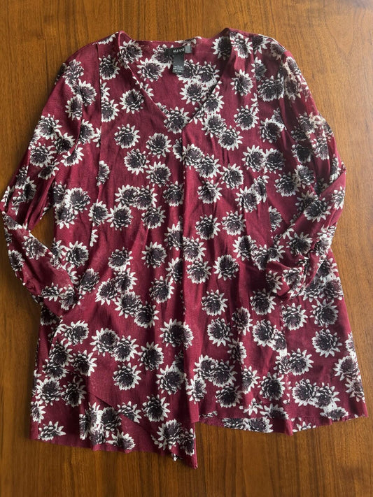 Alfani Women's Burgundy Floral Mesh V-neck Tunic Top - Size L