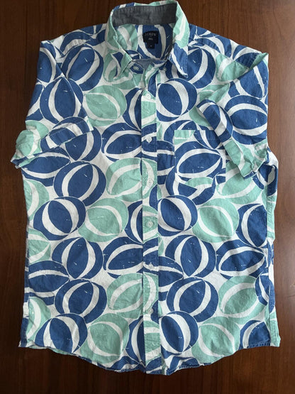 J.Crew Men's Flex Short Sleeve Shirt Blue & Mint Beach Ball Print - Size M