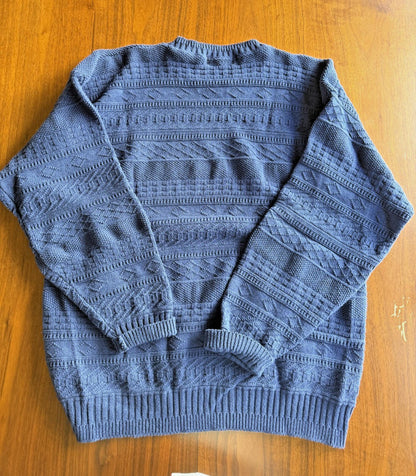 Vintage Oak Hall Men's Blue Textured Knit Cotton Crewneck Sweater - Size M