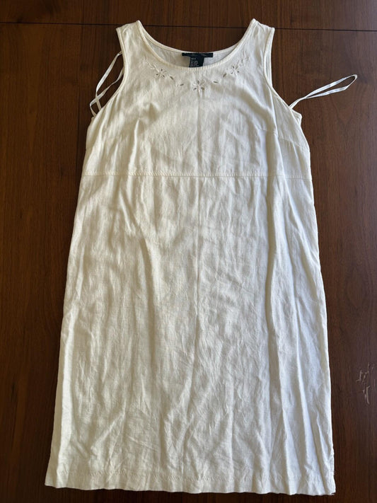 Vintage Requirements Women's Linen Blend Embroidered Dress White - Size S