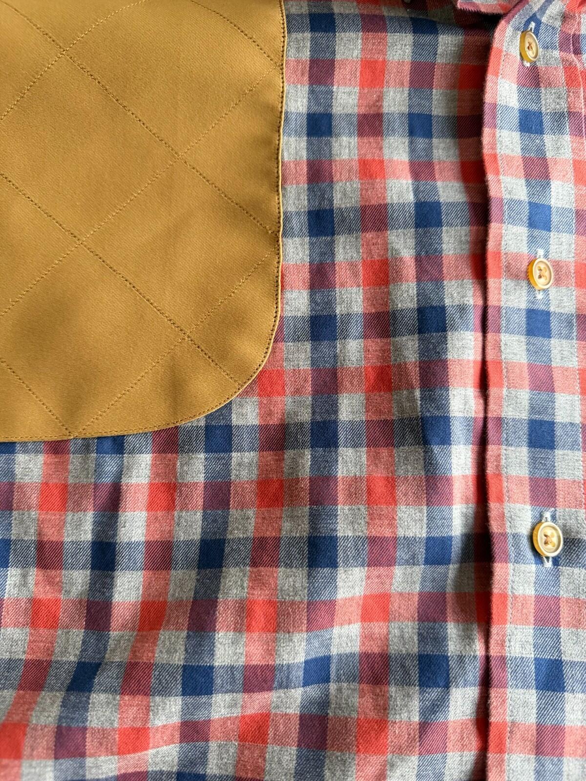 Al Dixon's Men's Plaid Flannel Shooting Shirt with Quilted Shoulder Patch Size L