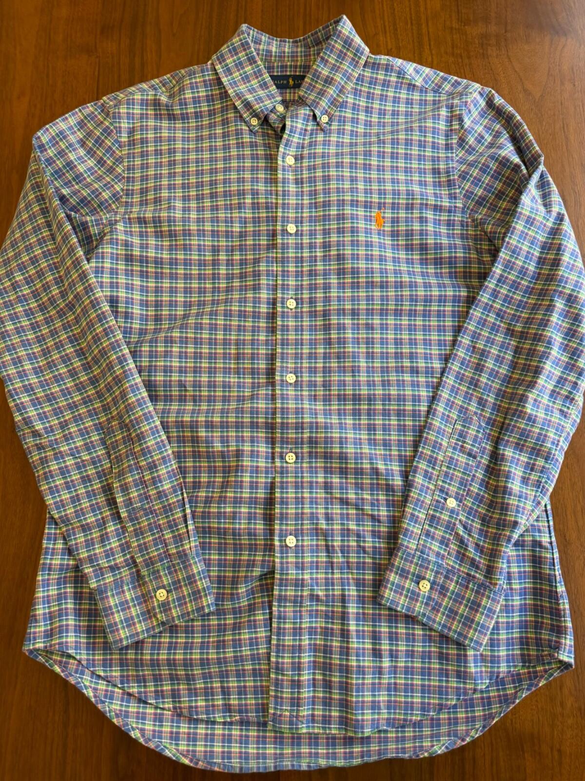 Polo Ralph Lauren Men's Blue/Pink Plaid Long Sleeve Button Down Shirt - Size M