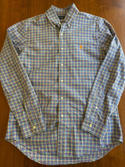 Polo Ralph Lauren Men's Blue/Pink Plaid Long Sleeve Button Down Shirt - Size M