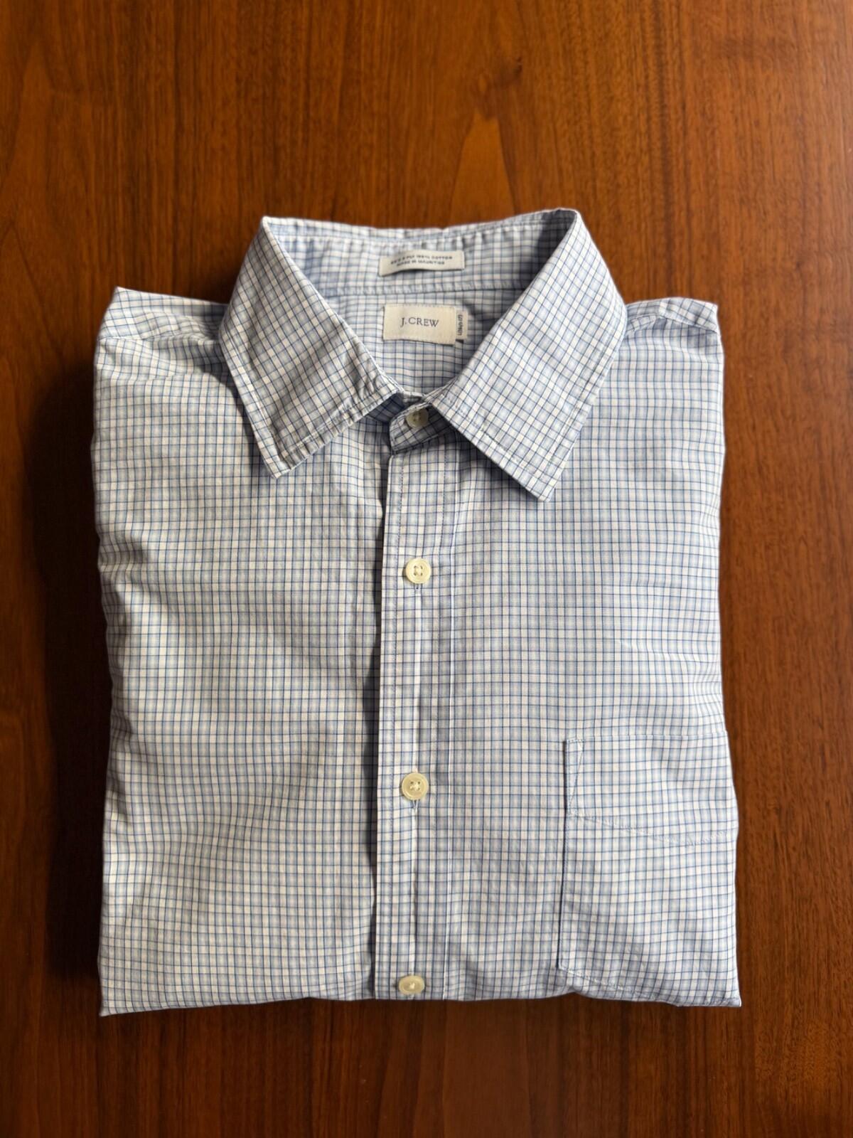 J.Crew Men's Slim Fit 1 2-Ply Cotton Blue Micro-Check Button Down Shirt - Size L