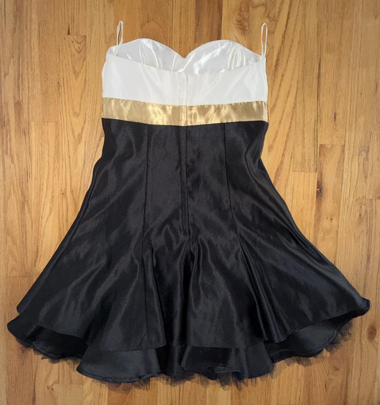 Jessica McClintock Women's Strapless Black/White/Gold Fit & Flare Dress - Size 7