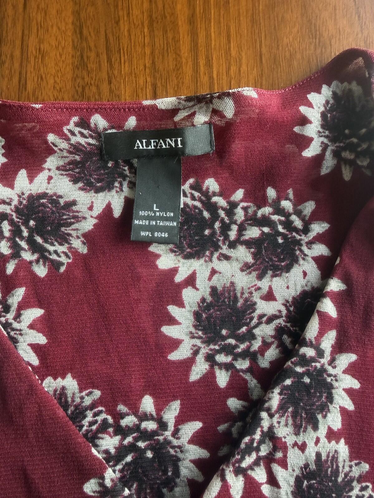 Alfani Women's Burgundy Floral Mesh V-neck Tunic Top - Size L