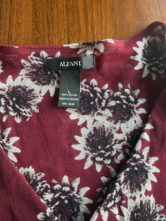 Alfani Women's Burgundy Floral Mesh V-neck Tunic Top - Size L