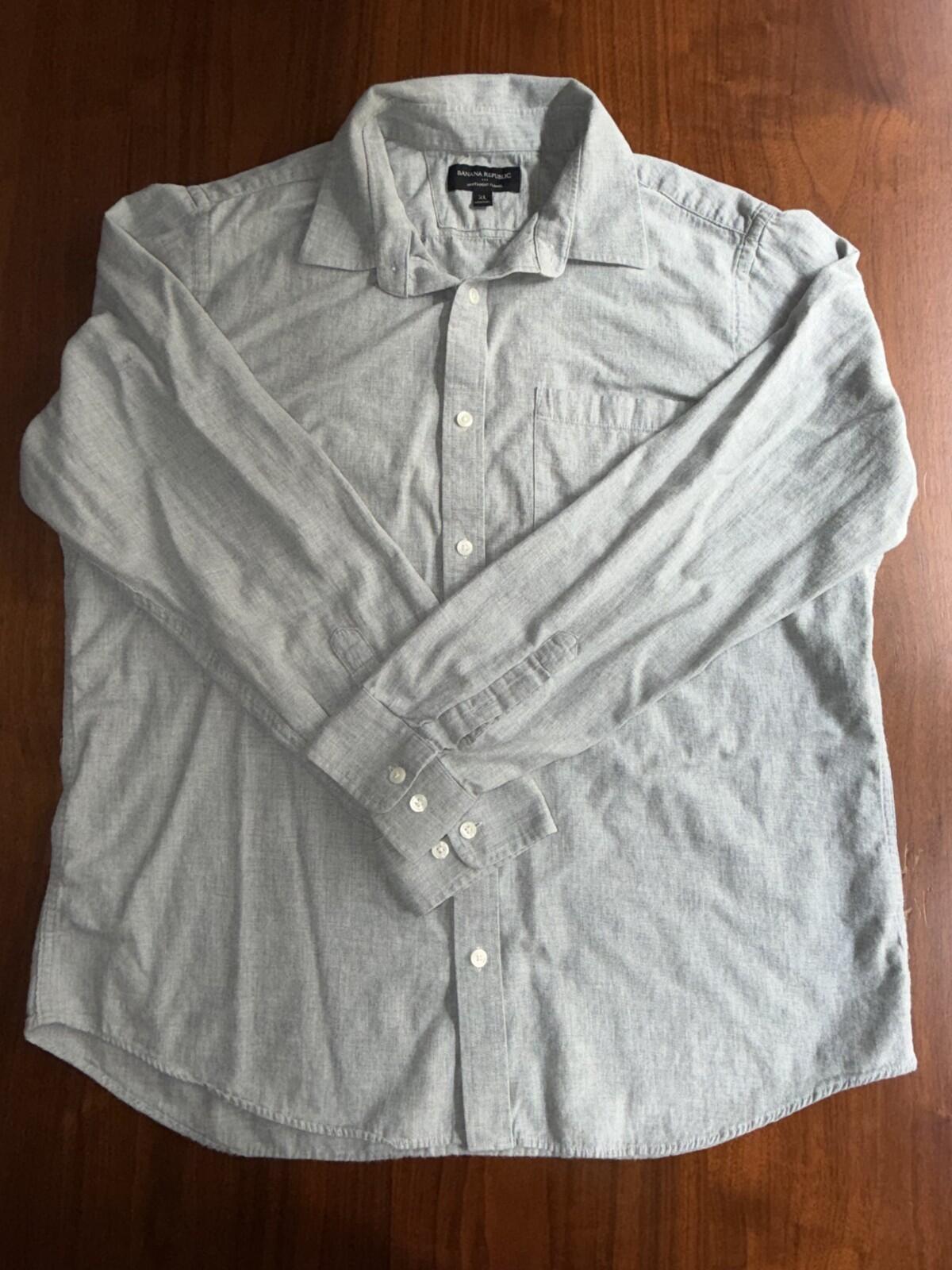 Banana Republic Men's Lightweight Flannel Grey Long Sleeve Shirt - Size XL