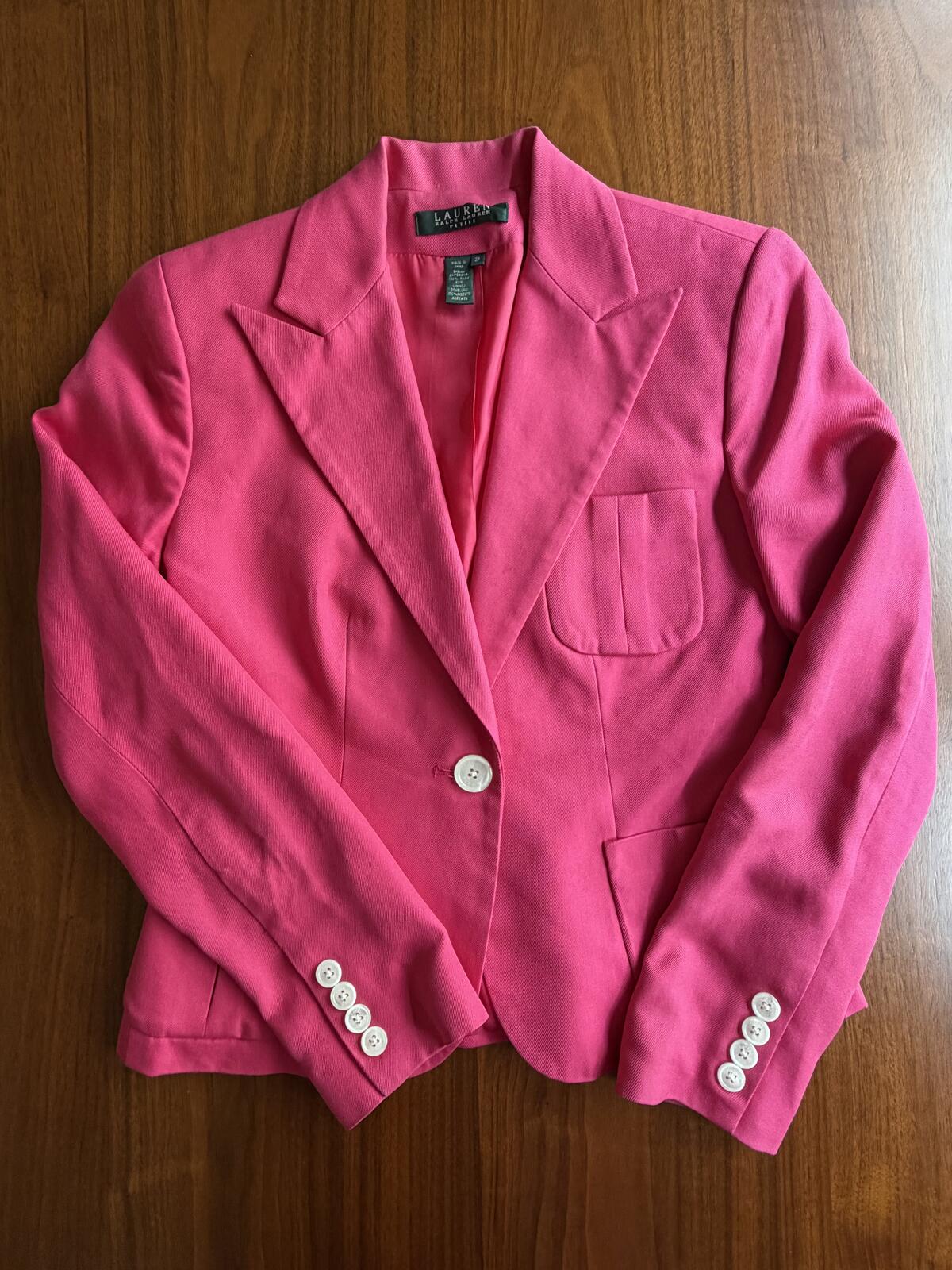Lauren Ralph Lauren Women's Pink Silk Blazer Jacket - Size 2P