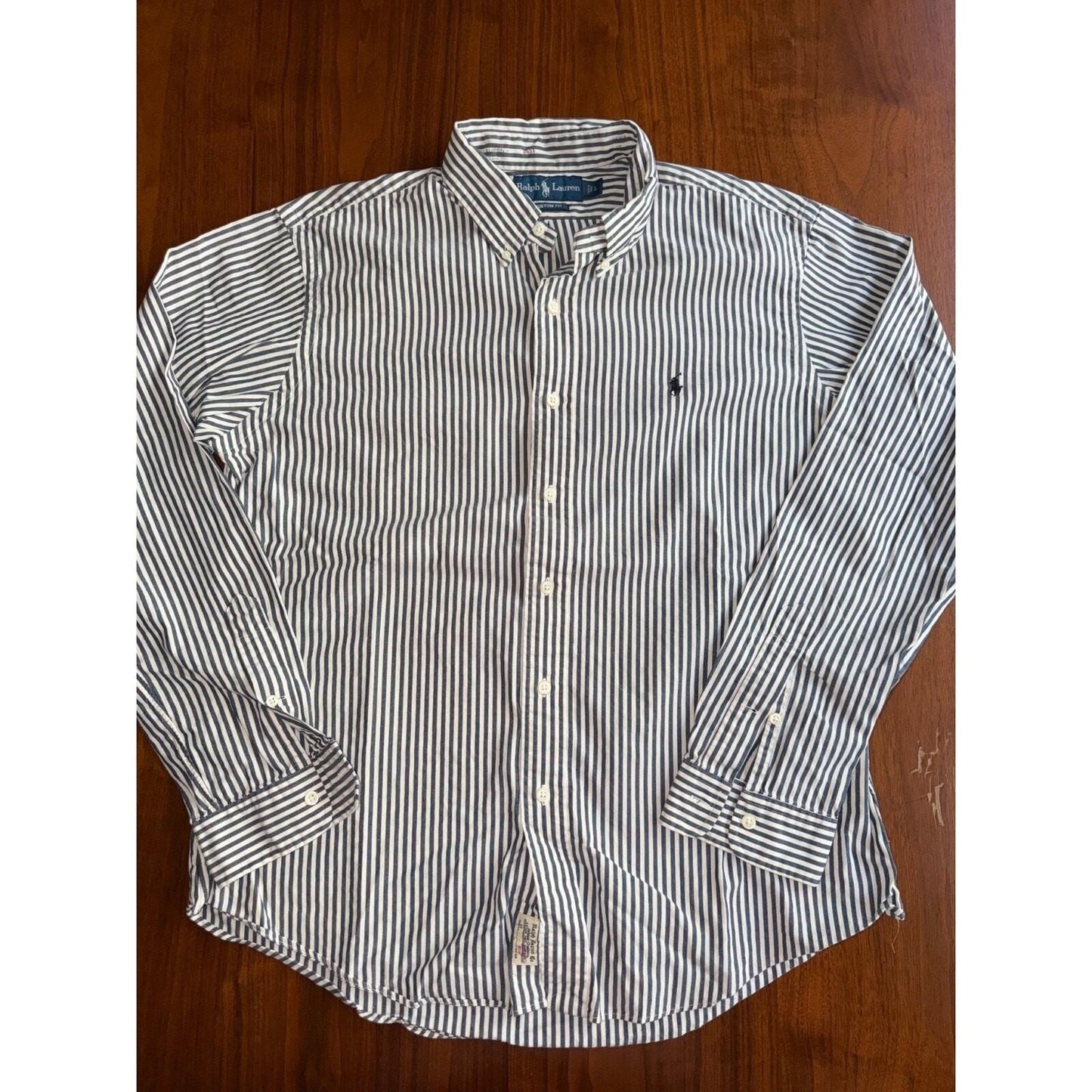 Polo Ralph Lauren Custom Fit Navy and White Striped Button Down Shirt - Size L