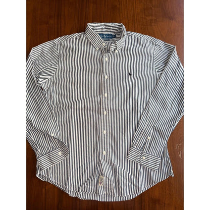 Polo Ralph Lauren Custom Fit Navy and White Striped Button Down Shirt - Size L