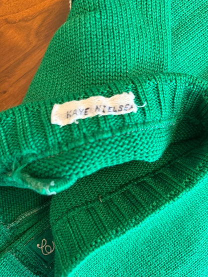 Vintage Nelson Knitting Mills Green Varsity Letterman Cardigan Sweater - Size L