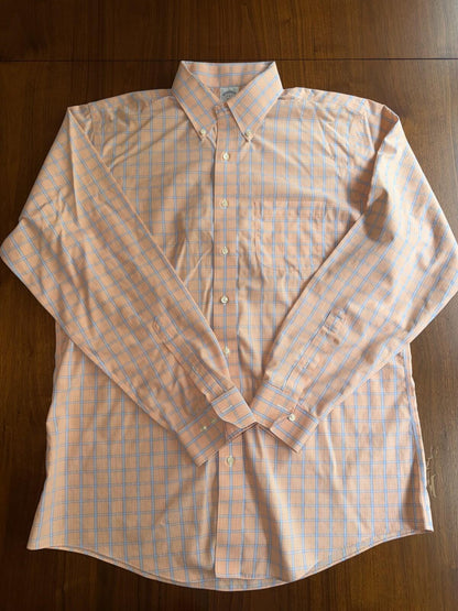 Brooks Brothers 346 Men's Slim Fit Non-Iron Orange Plaid Dress Shirt - Size 17-36