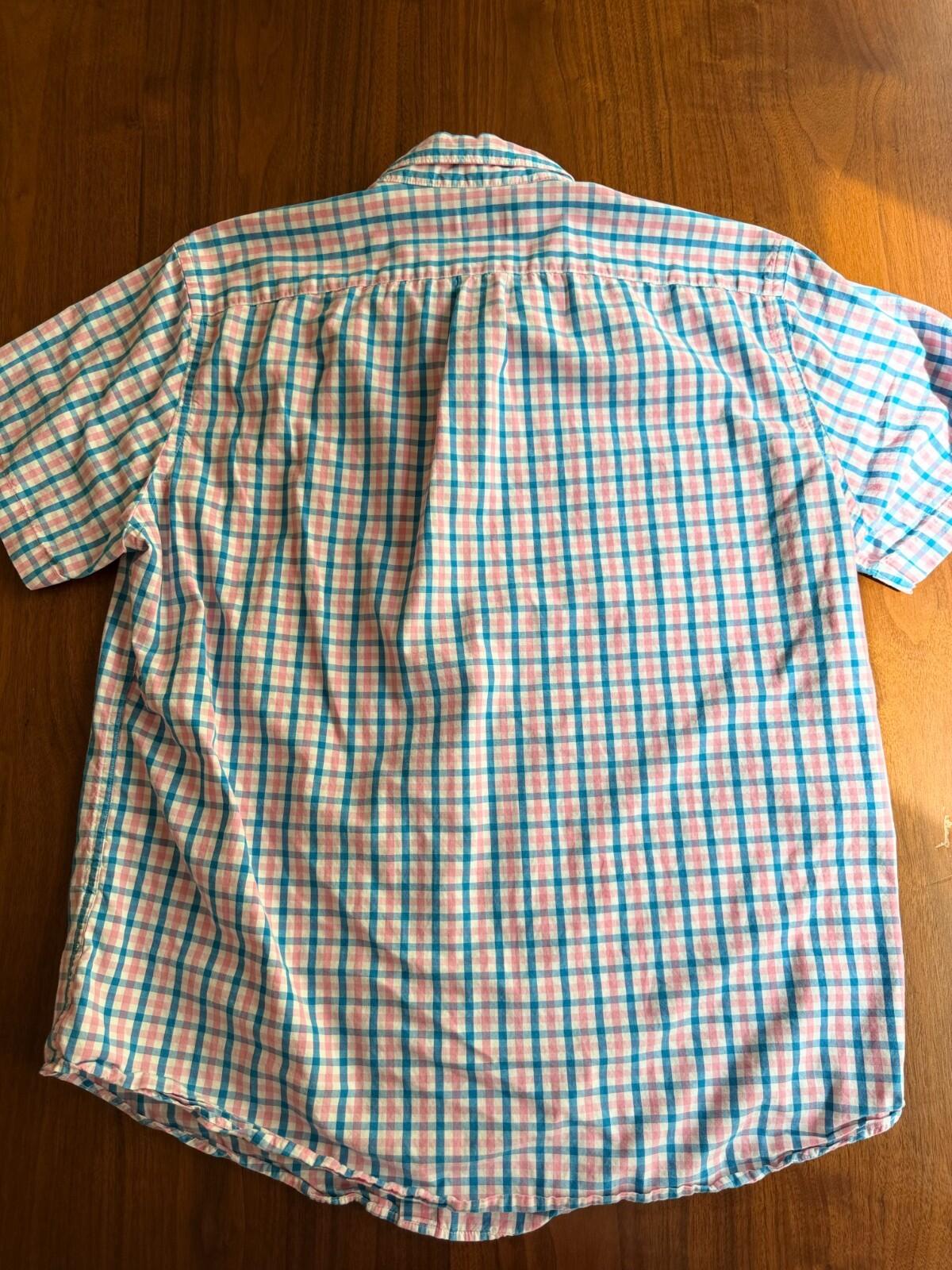 J.Crew Men's Large Short Sleeve Button-Down Shirt Pink & Blue Plaid L