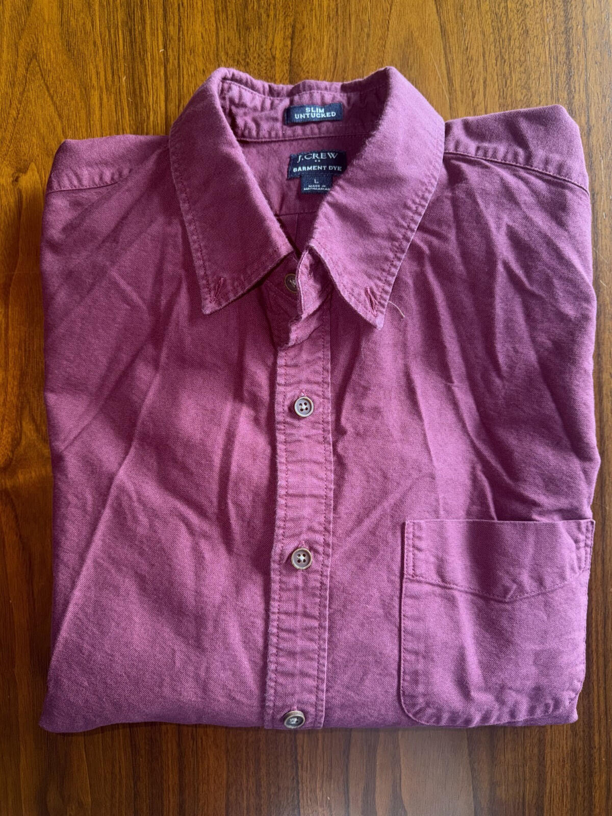J.Crew Men's Slim Untucked Garment Dyed Burgundy Button-Down - Size L