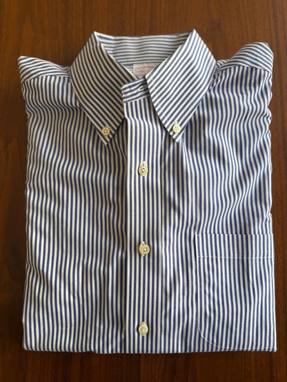 Brooks Brothers Navy Bengal Stripe Men's Button-Down Dress Shirt - Size 15.5-33