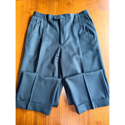 Zanella Men's Navy Pleated Wool Dress Pants with Cuffed Hem - Size 34