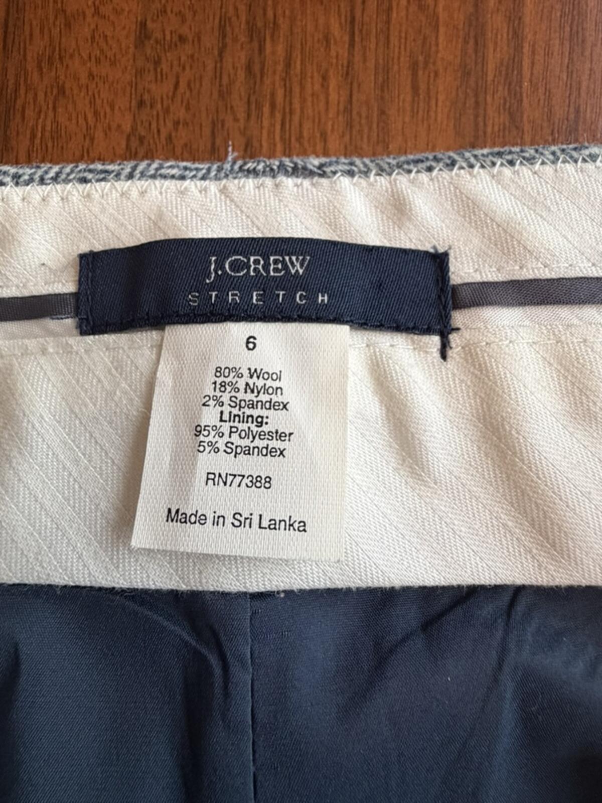 J.Crew Stretch Wool Blend Light Blue Herringbone Wide Leg Trousers - Size 6