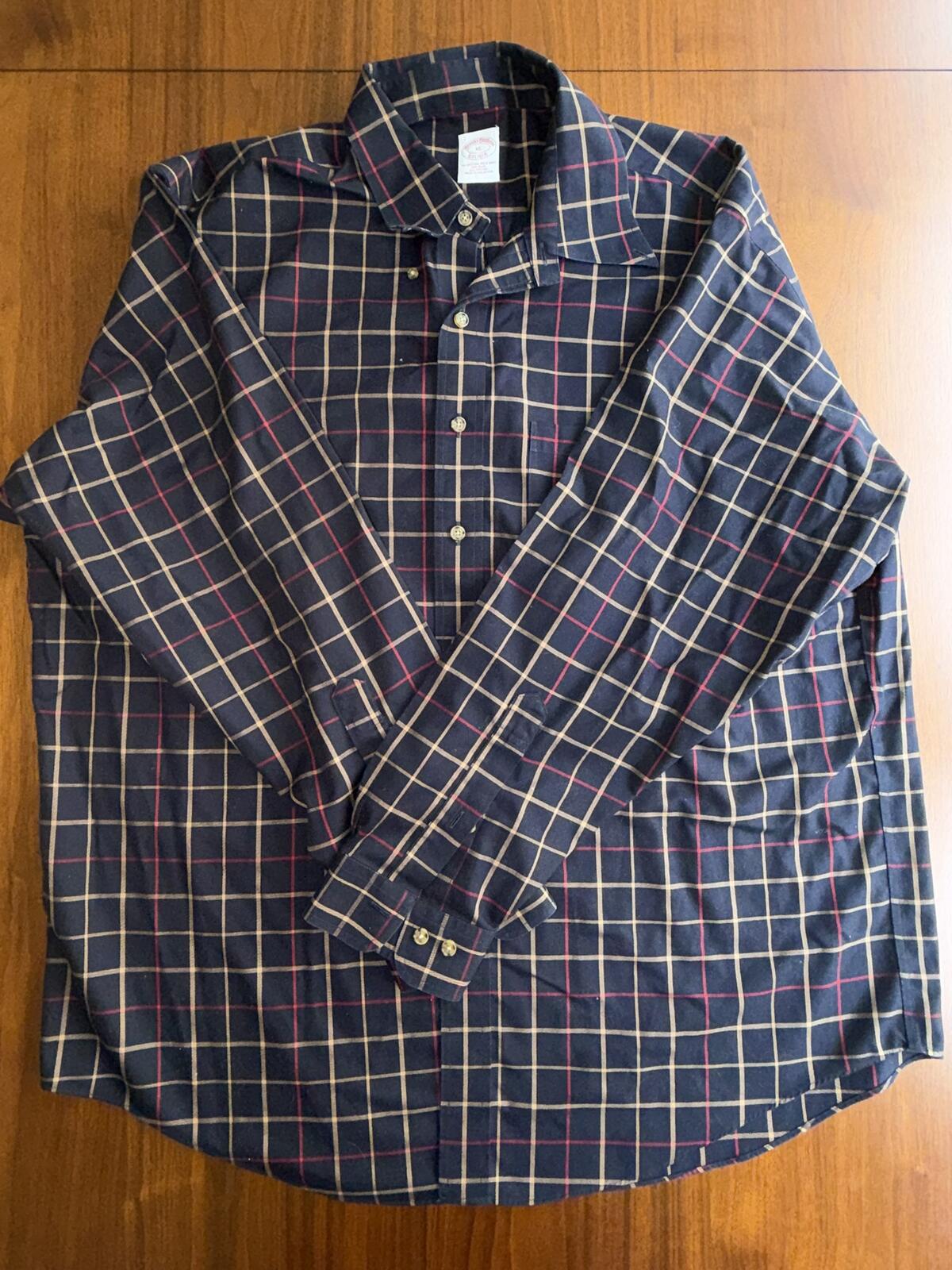 Brooks Brothers Men's Navy Plaid Long Sleeve Button-Down Shirt