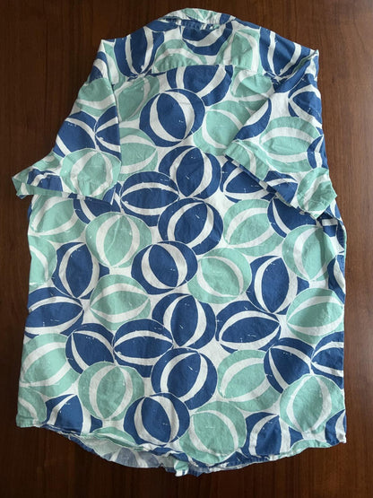 J.Crew Men's Flex Short Sleeve Shirt Blue & Mint Beach Ball Print - Size M