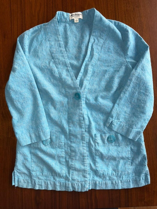 Norm Thompson Women's Blue Linen Blend Jacket - Size S