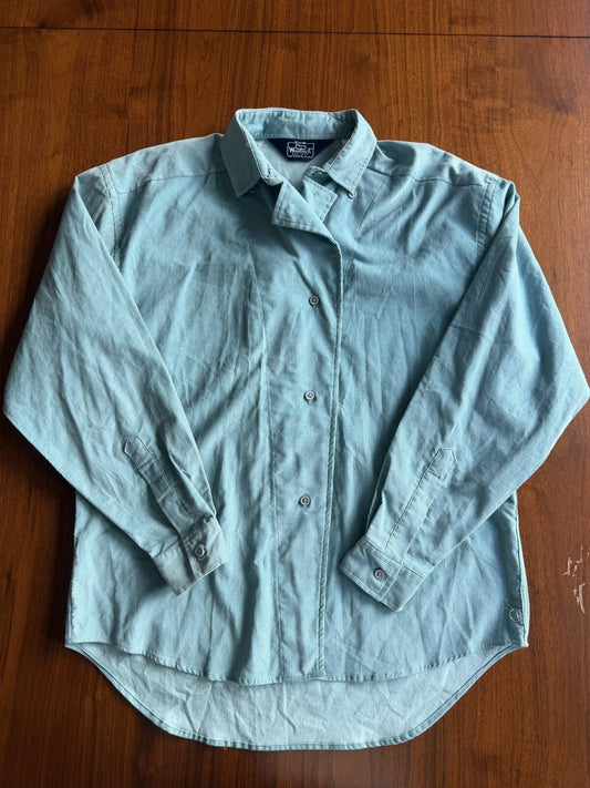 Vintage Woolrich Women's Turquoise Corduroy Button-Up - Size 10