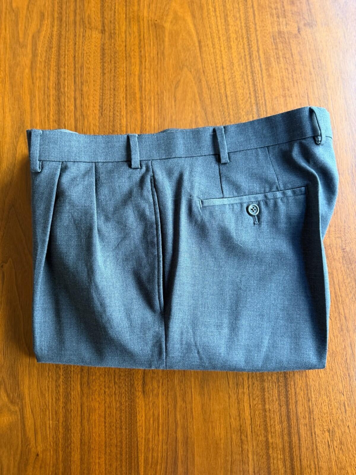 Lauren Ralph Lauren Grey High Performance Wool Pleated Cuffed Dress Pant - 36x30