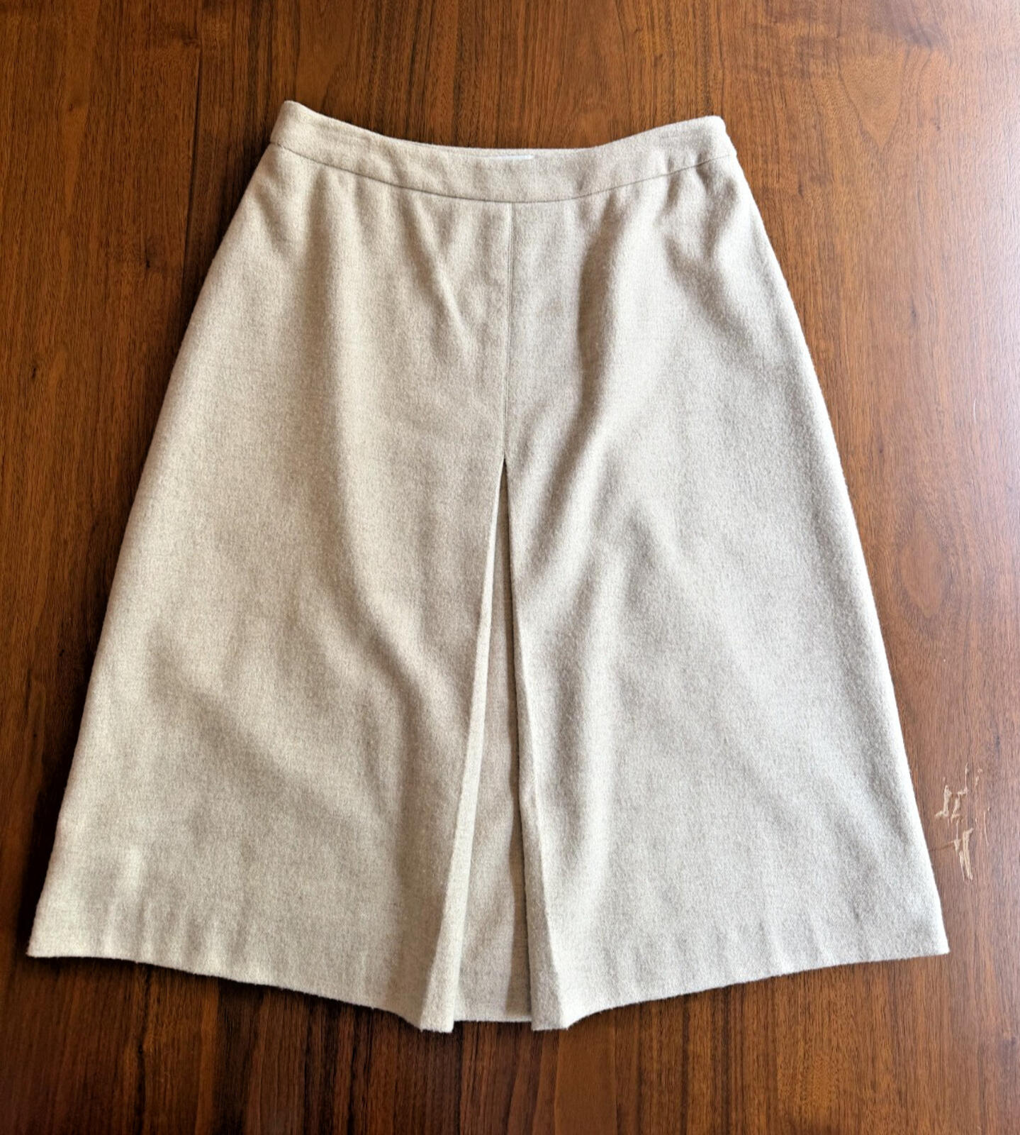 Vintage Bloomingdale's Women's Wool Blend Tan Front Pleat A-Line Skirt - Size 6