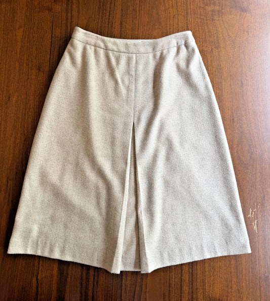 Vintage Bloomingdale's Women's Wool Blend Tan Front Pleat A-Line Skirt - Size 6