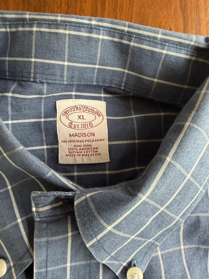 Brooks Brothers Men's Madison Non-Iron Blue Cotton Plaid Shirt - Size XL