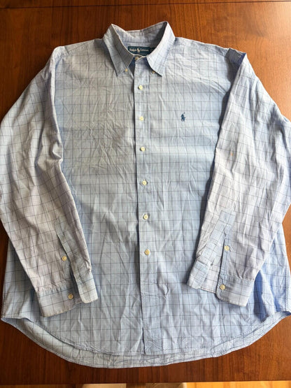 Polo Ralph Lauren Blake Men's XL Blue Grid Plaid Long Sleeve Button Down Shirt