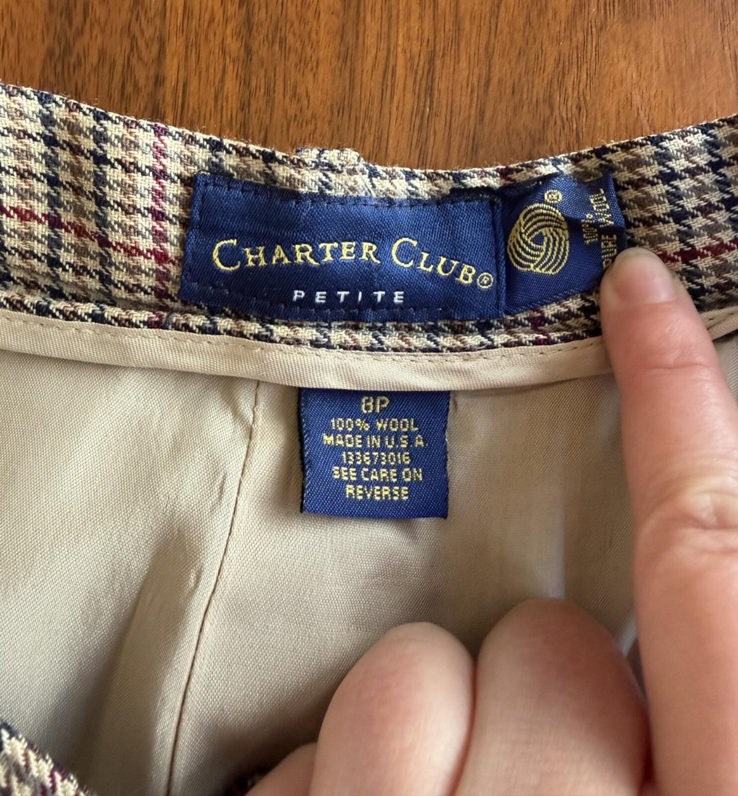 Vintage Charter Club Women's Wool High Rise Pleated Houndstooth Pants - Size 8P