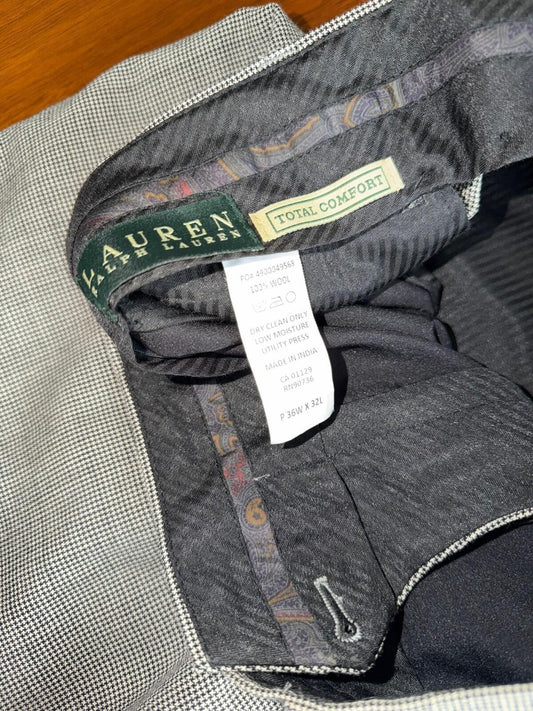 Lauren Ralph Lauren Men's Houndstooth Microcheck Wool Dress Pants - Size 36x32